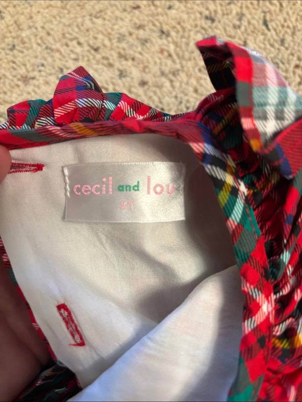 Girls' Red Plaid Holiday Dress with White Smocked Panel